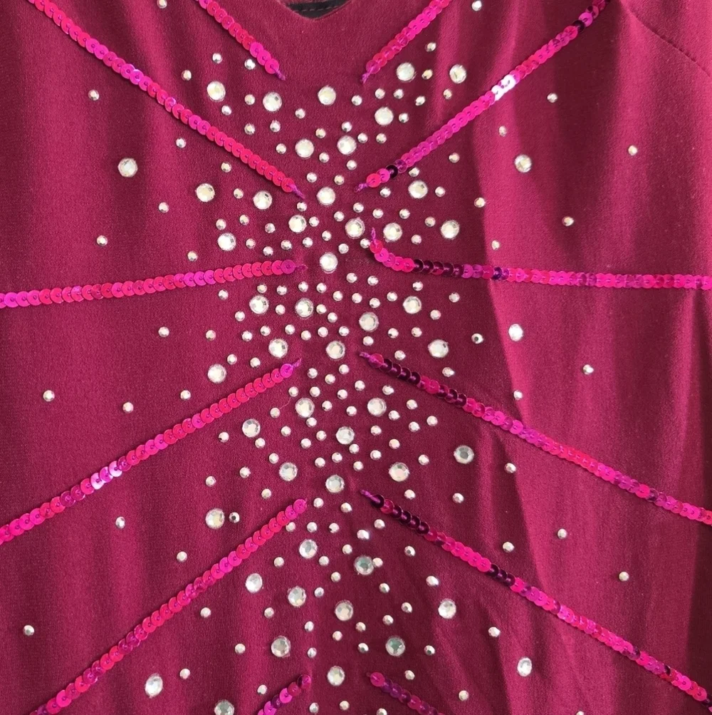 Vintage 90s Y2K Elegant Magenta Evening Dress Rhinestones Sequins Fairy Small - Picture 5 of 6